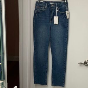 Good American Good Classic Denim Jeans Size 0/25 Straight Leg High Rise Med Wash